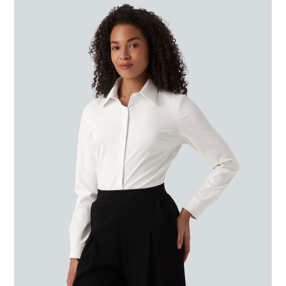 Halara White Wrinkle Recovery Collar Long Sleeve Quick Dry Work Shirt Small